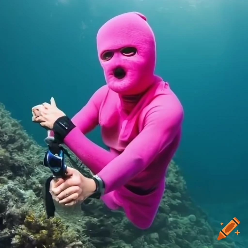 Side view of scuba diver wearing pink ski mask on Craiyon