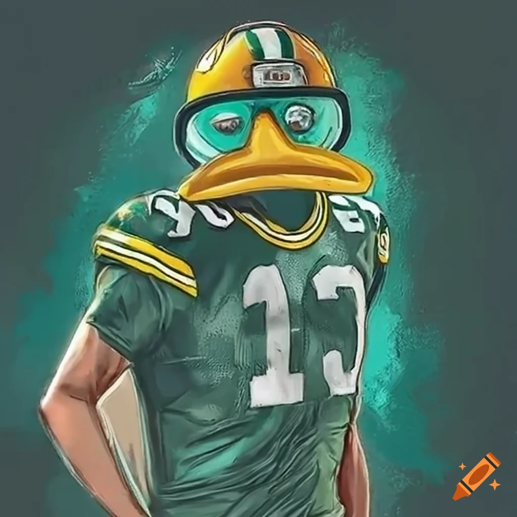 Perry the platypus wearing Packers helmet
