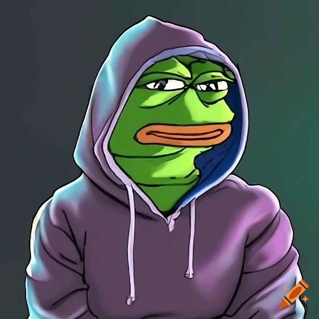 Pepe frog wearing a hoodie on Craiyon