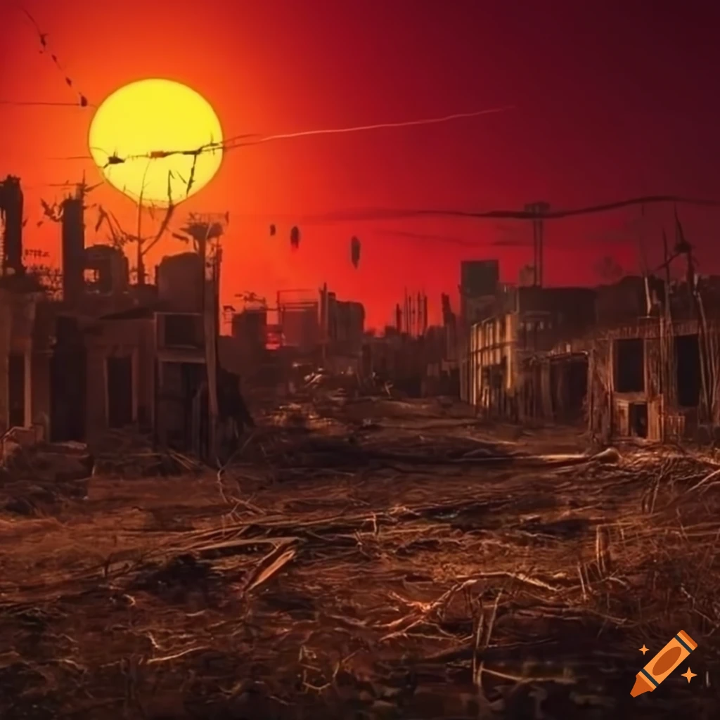 sunset over a post-apocalyptic wasteland