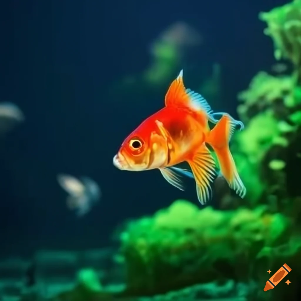 Golden fish in a 3d aquarium on Craiyon