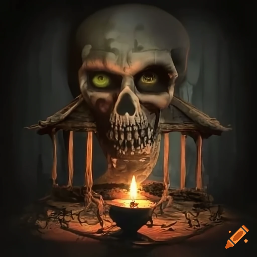 image of a spooky skeleton and witch ritual