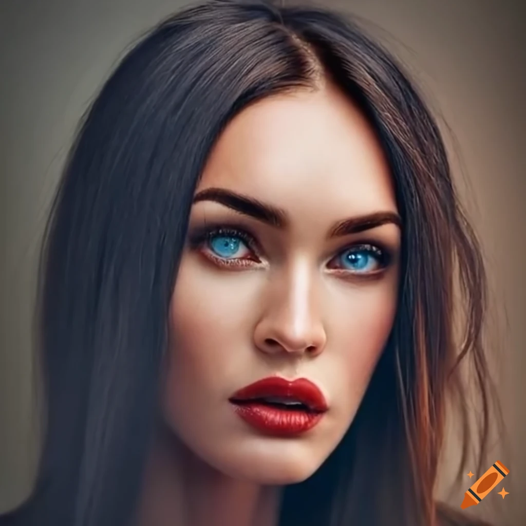 Portrait of a beautiful woman with blue catlike eyes on Craiyon