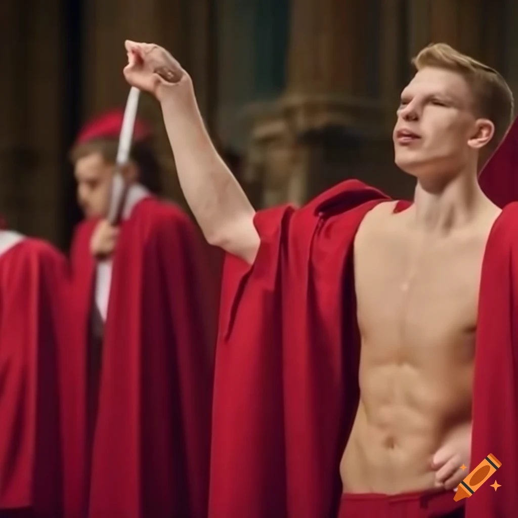 conceptual image of a muscular man breaking free from choir robes
