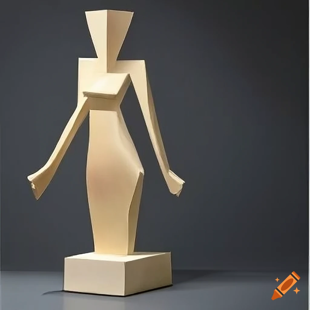 Tall cubist female figure bust sculpture on Craiyon