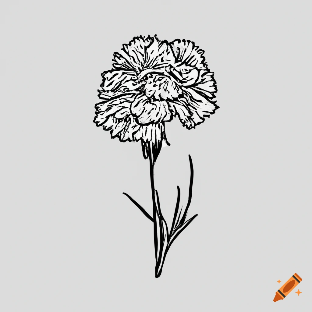 hand-drawn line art of a carnation flower