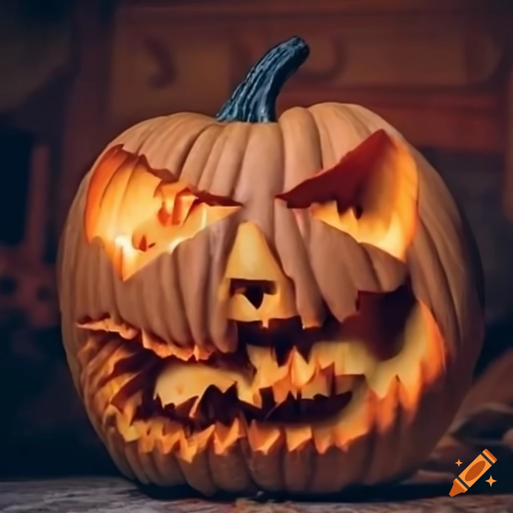 Creepy carved halloween pumpkin on Craiyon
