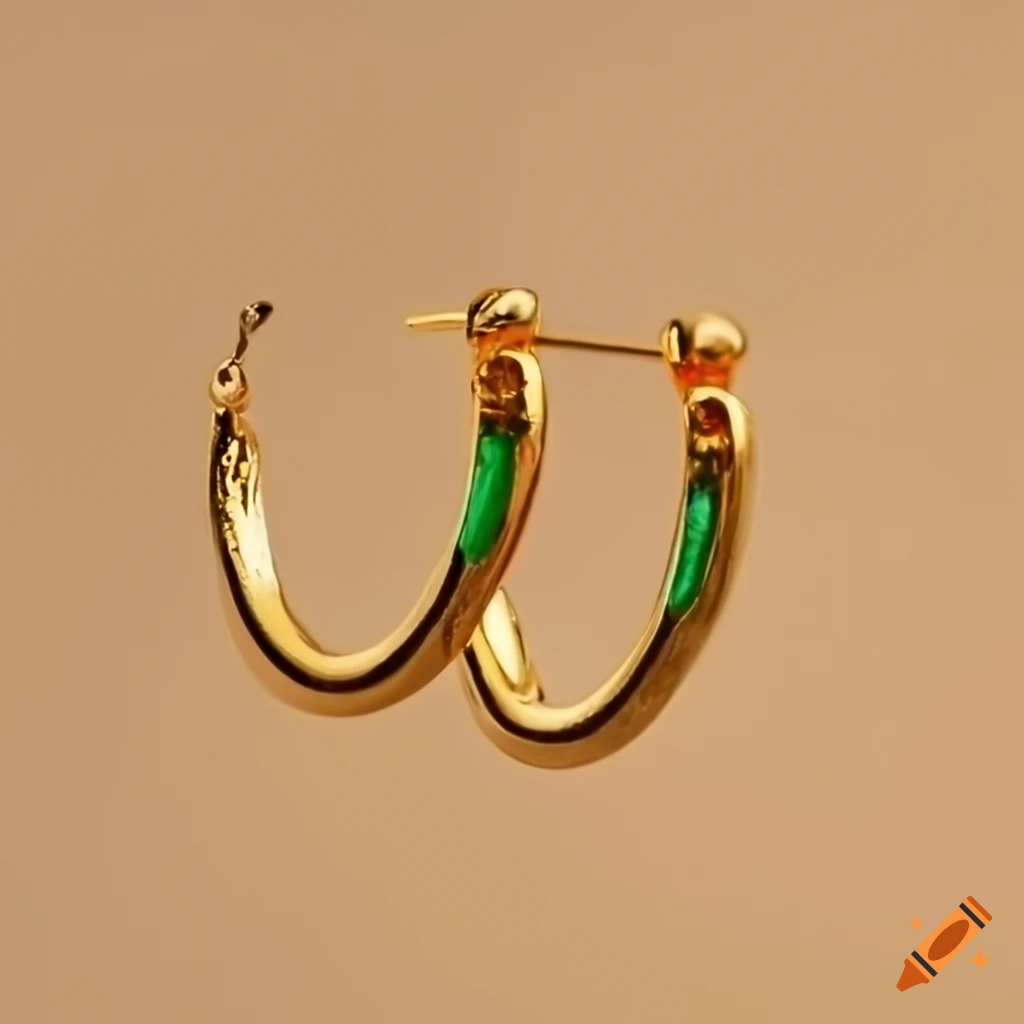 Gold hoop earrings with green center