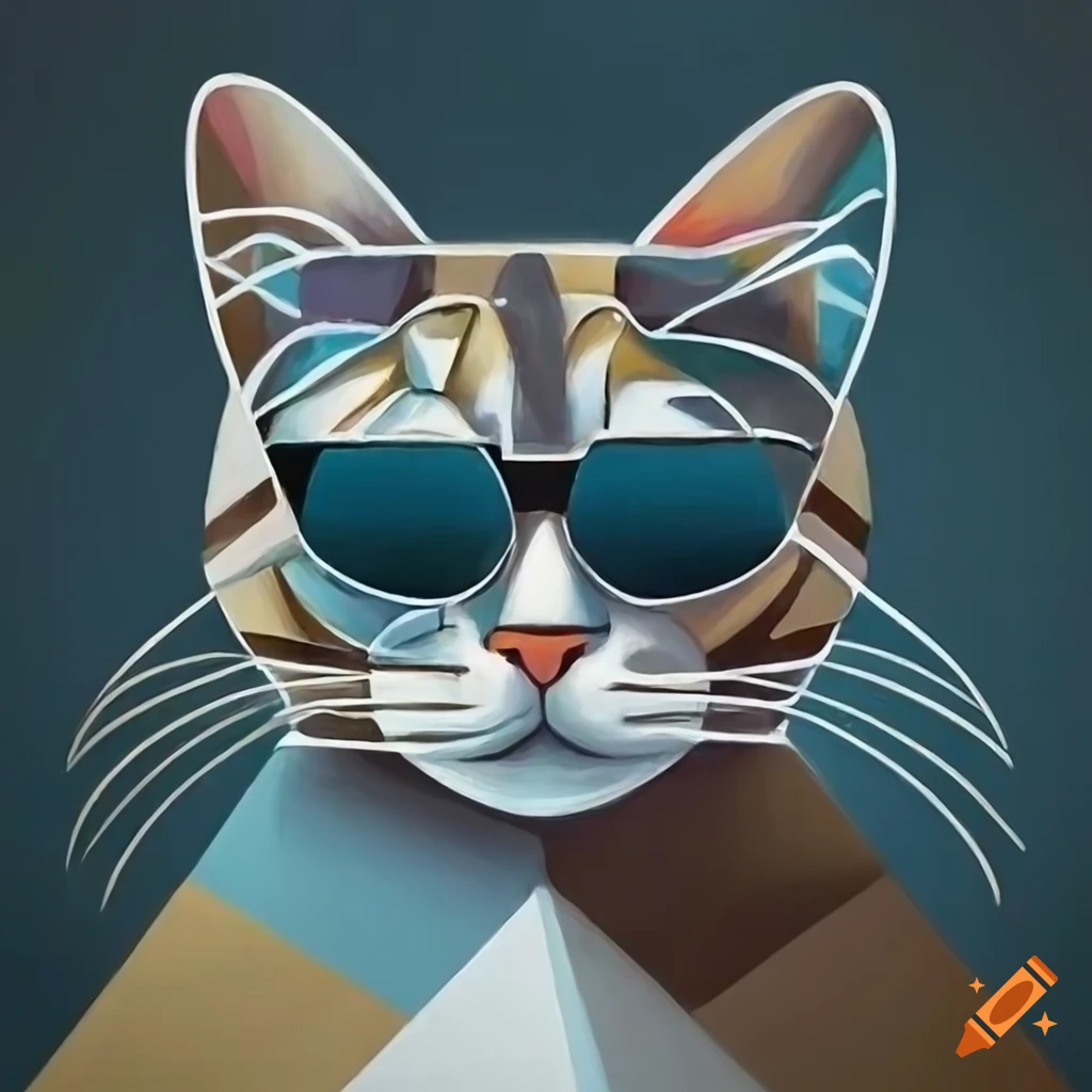 cubist art of a cat wearing sunglasses