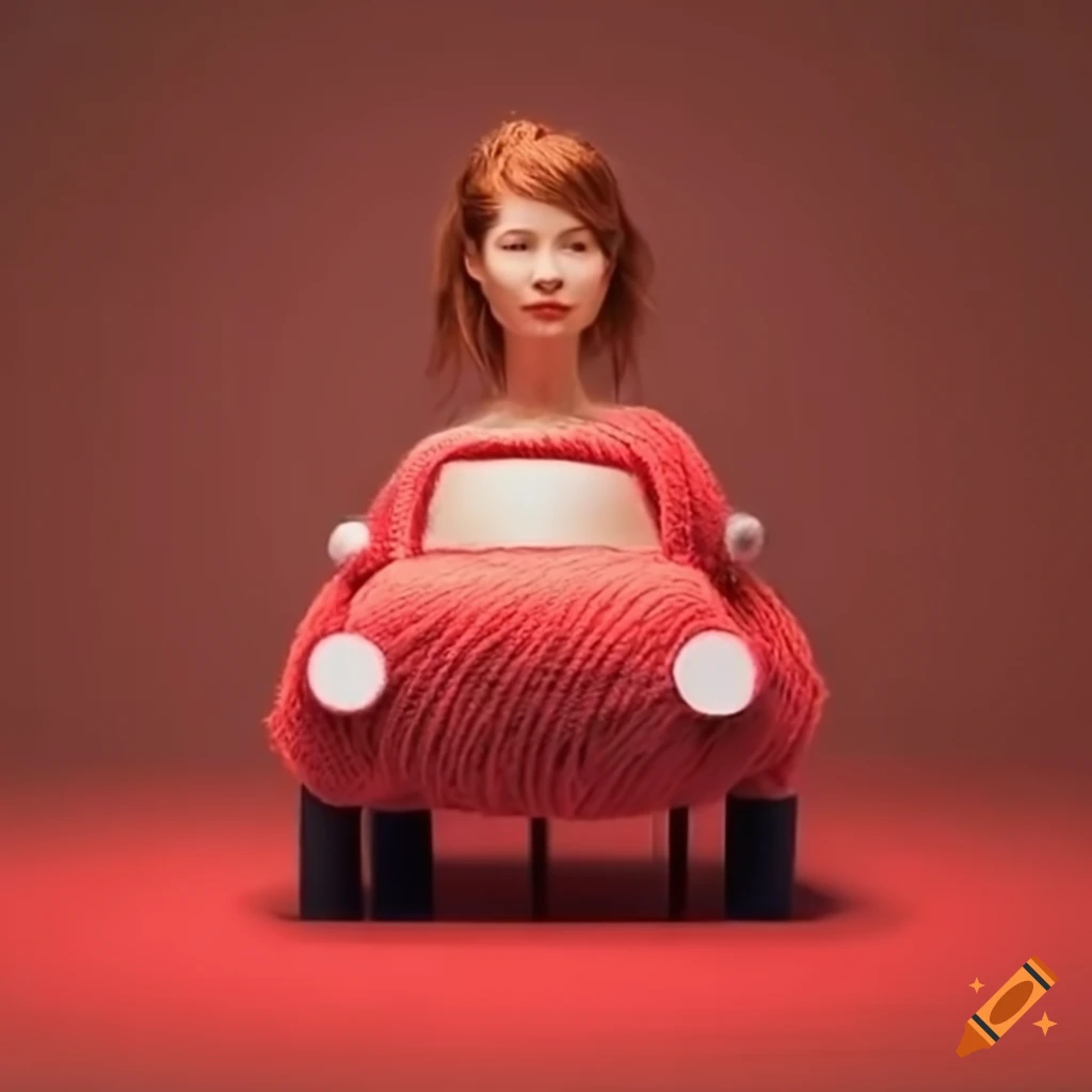 artistic depiction of a woman with a yarn car