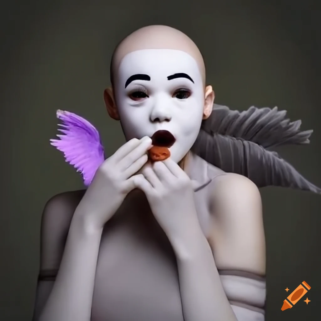 art of a mime girl with a flying cupid