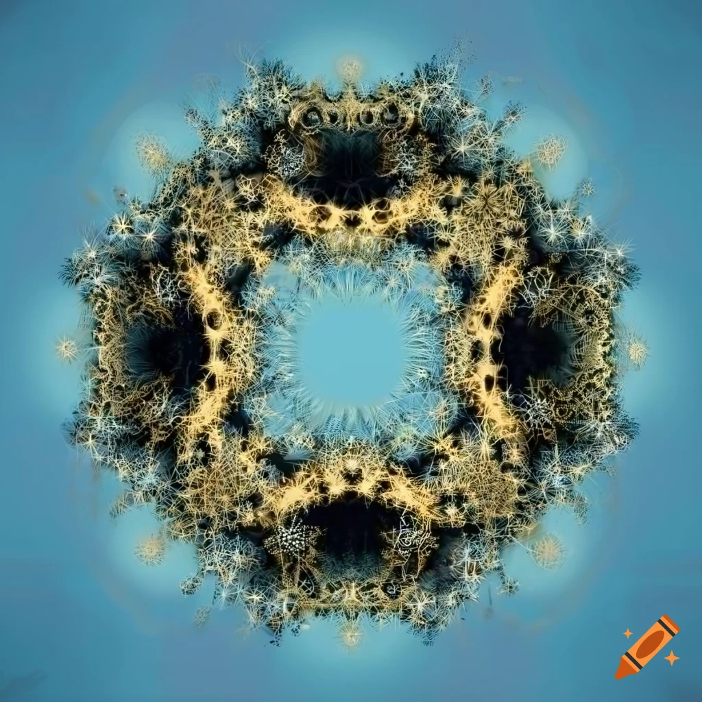 abstract fractal dodecahedron in black and gold fibers