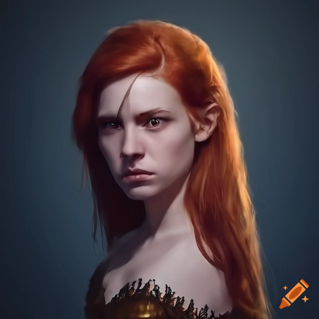 hyperrealistic portrait of a serious young woman with medieval armor