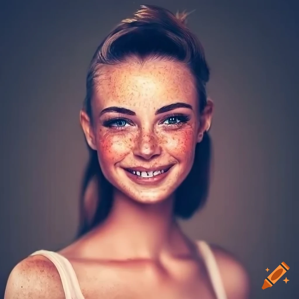 portrait of a smiling young woman with freckles