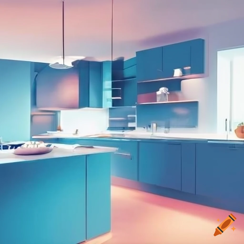 Bluefiltered contemporary kitchen with table