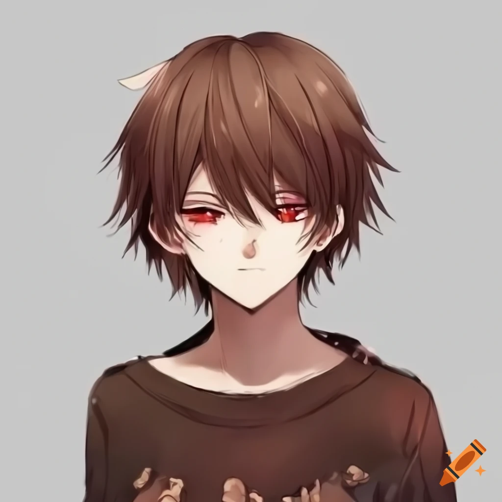 image of an anime boy with brown hair and red eyes