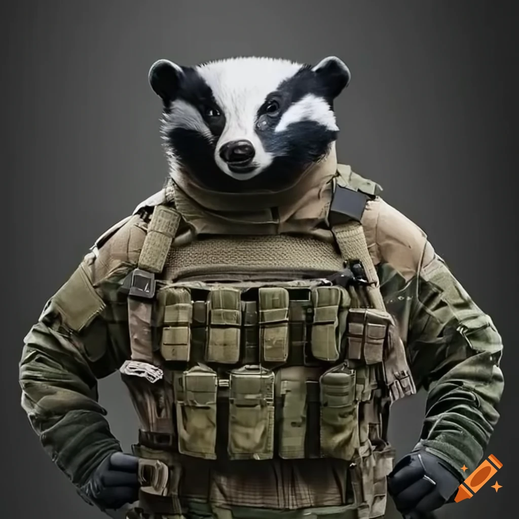 Badger wearing tactical gear on Craiyon