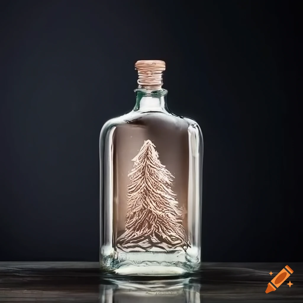 unique design of gin bottle with embossed redwood tree