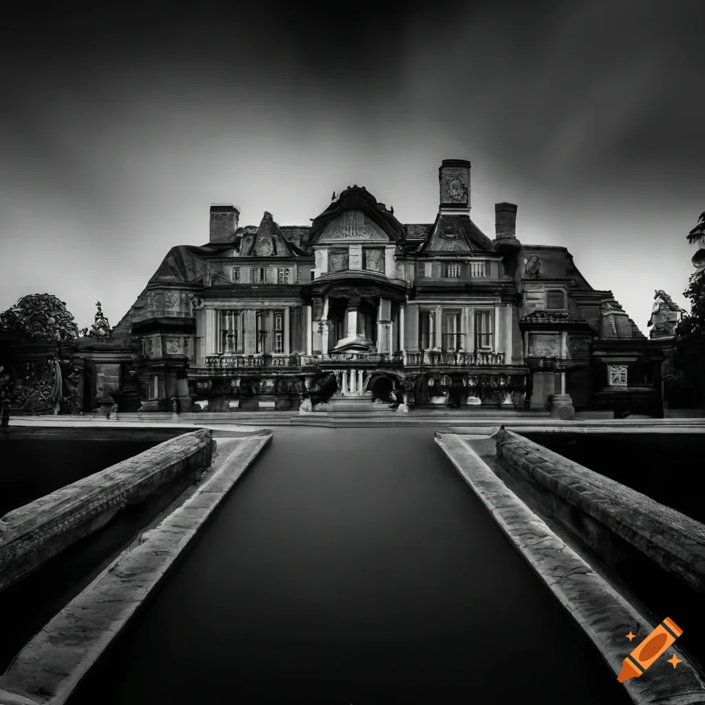 old mansion black and white