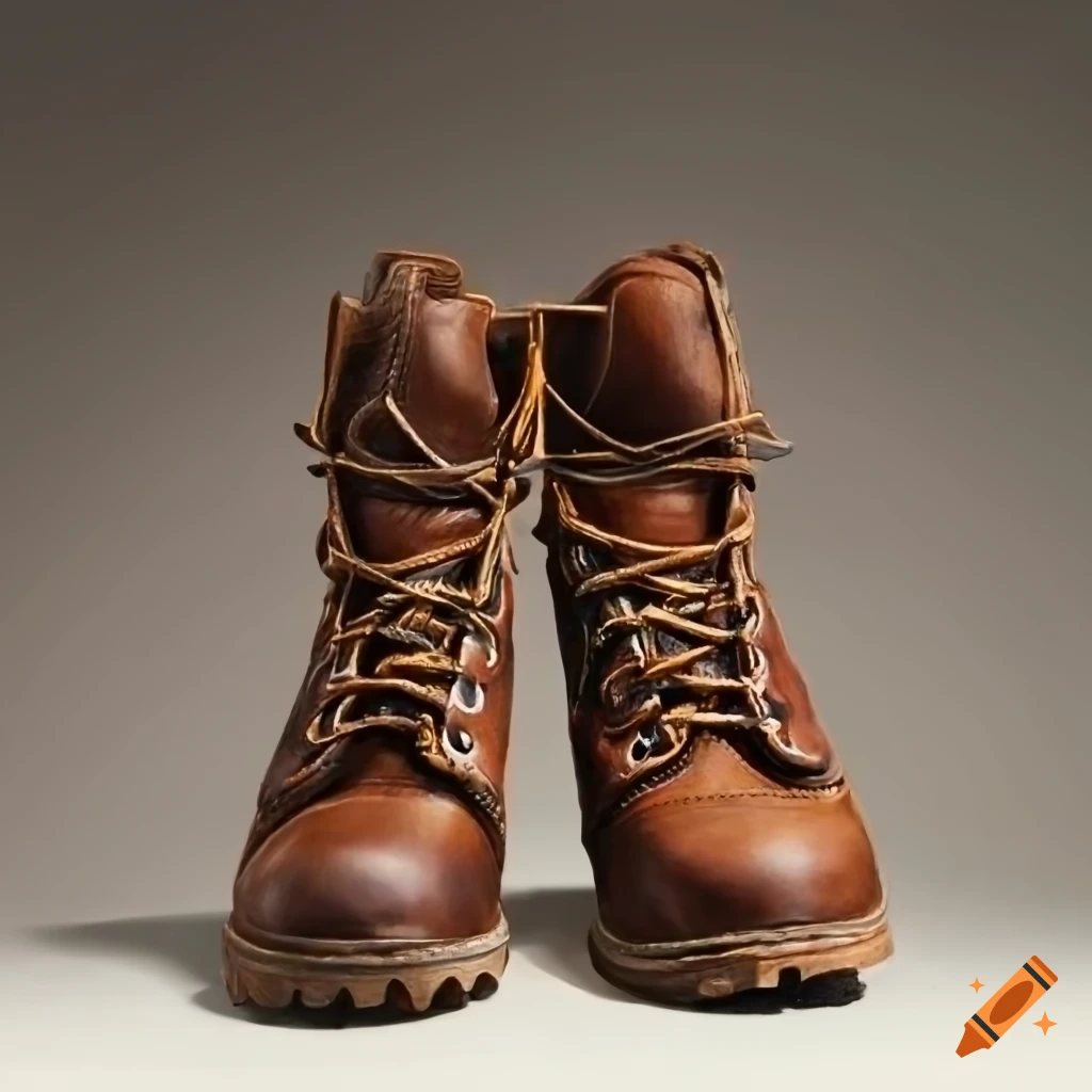 Oily painting of brown work boots on Craiyon