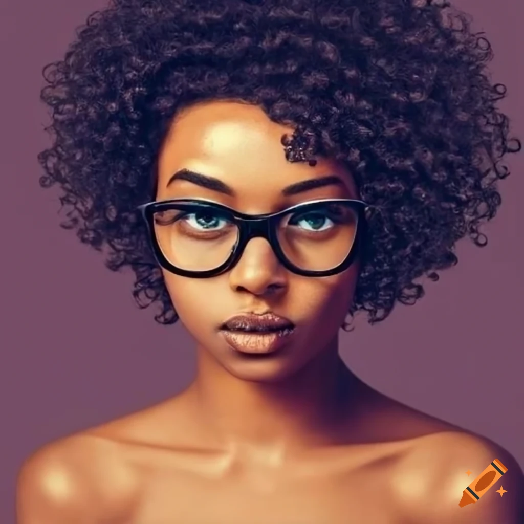 portrait of a young woman with short curly hair and glasses