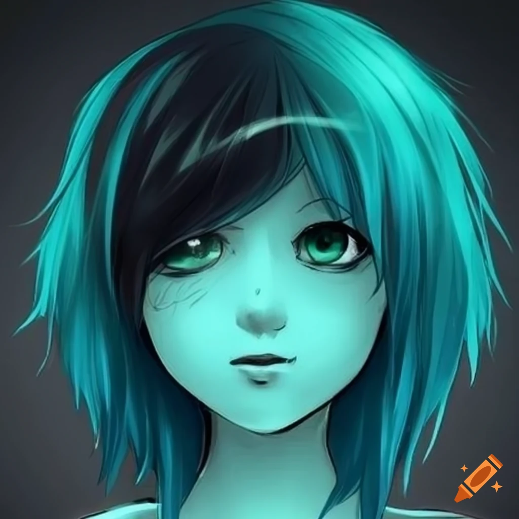 Gothic anime chibi character with teal hair on Craiyon