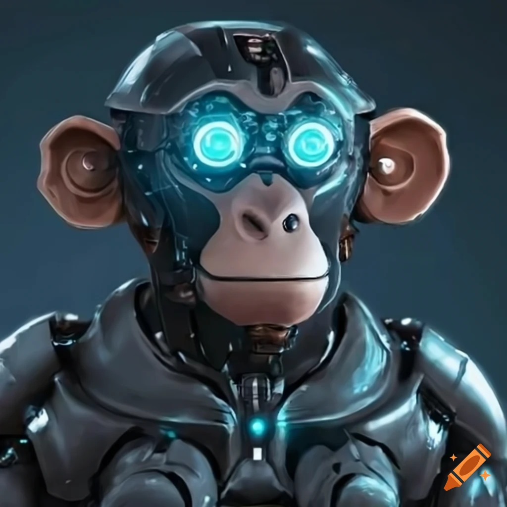 futuristic robot monkey with glowing eyes