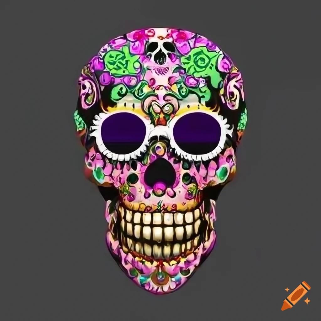 techno sugar skull with sunglasses