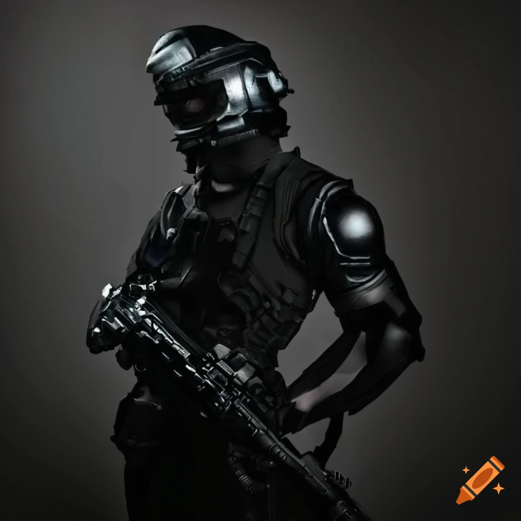 Futuristic sci-fi soldier in tactical gear on Craiyon