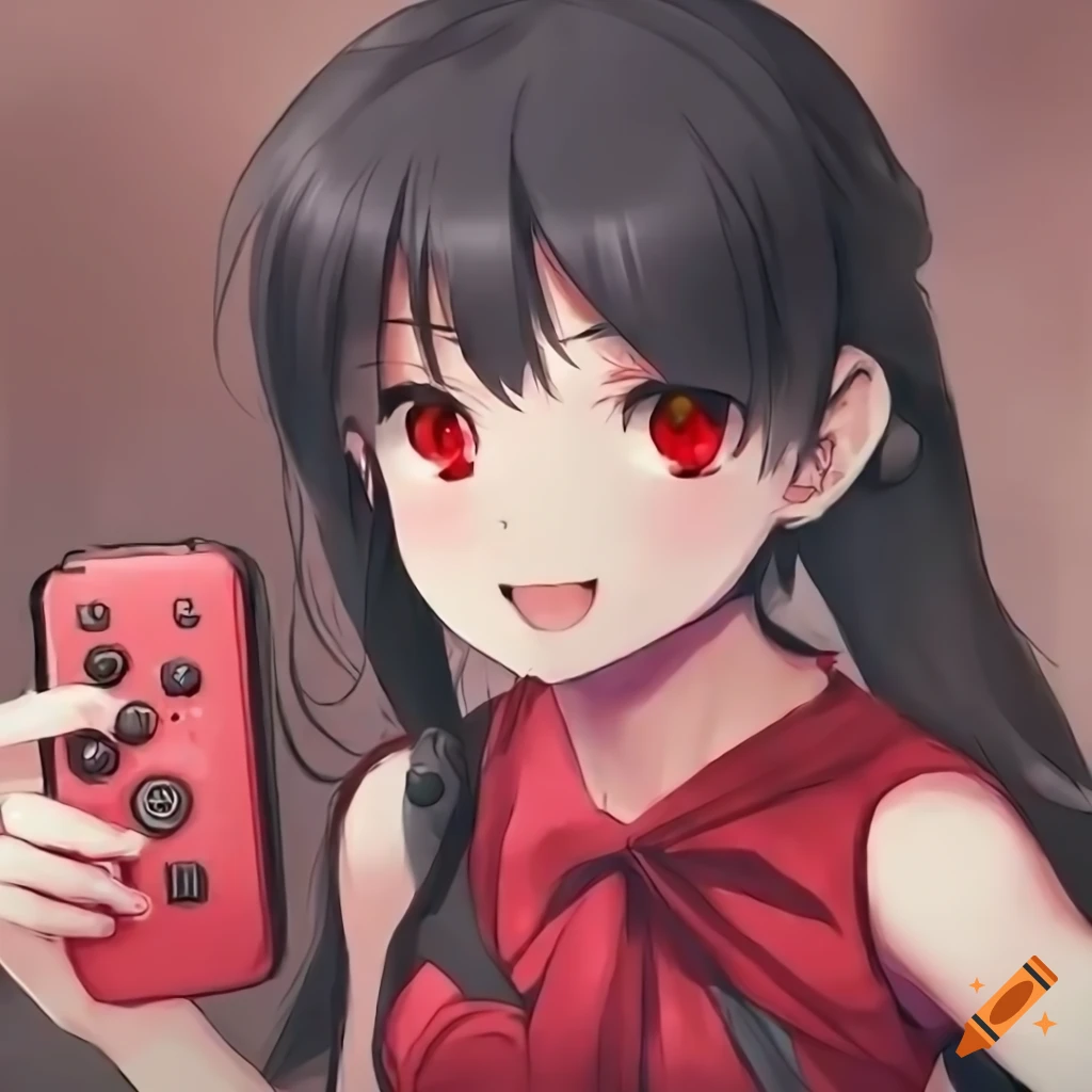 Anime girl playing nintendo switch with joy-cons on Craiyon
