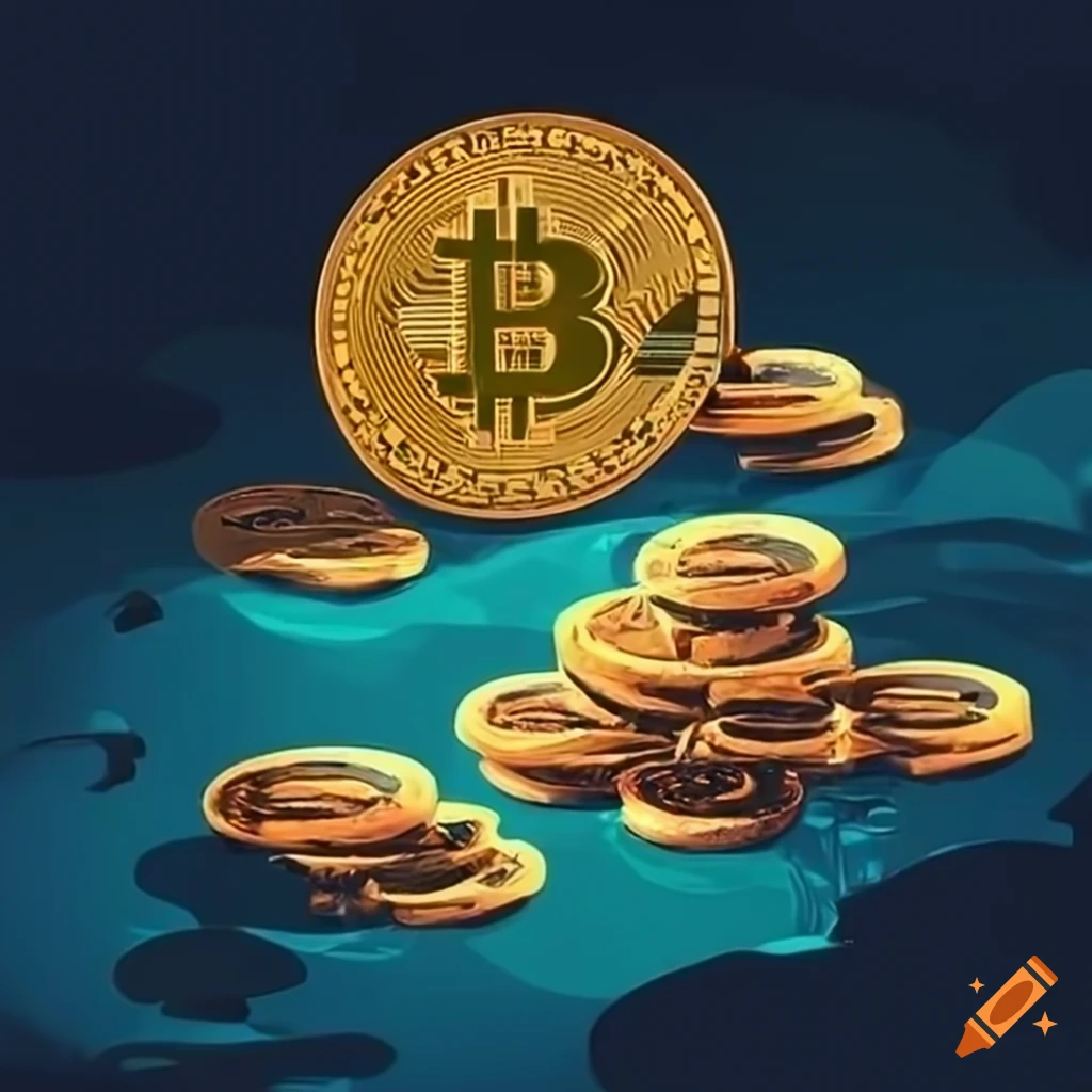 Digital art of a paradise filled with bitcoins on Craiyon