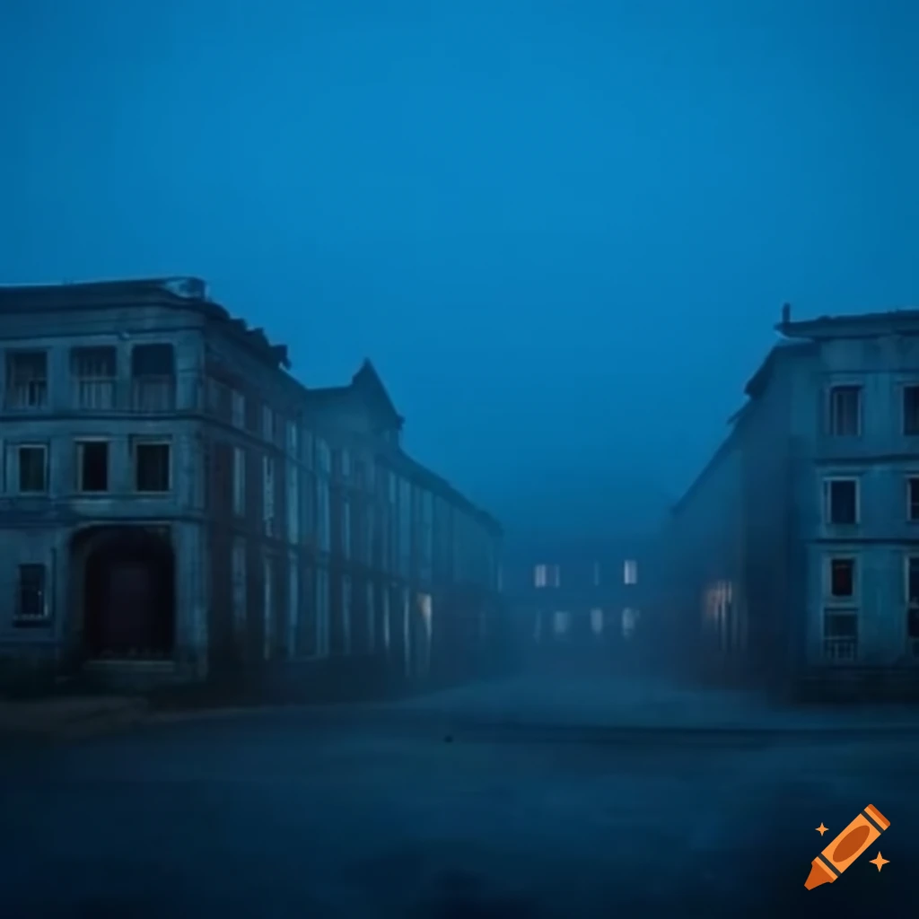 blue misty view of industrial buildings
