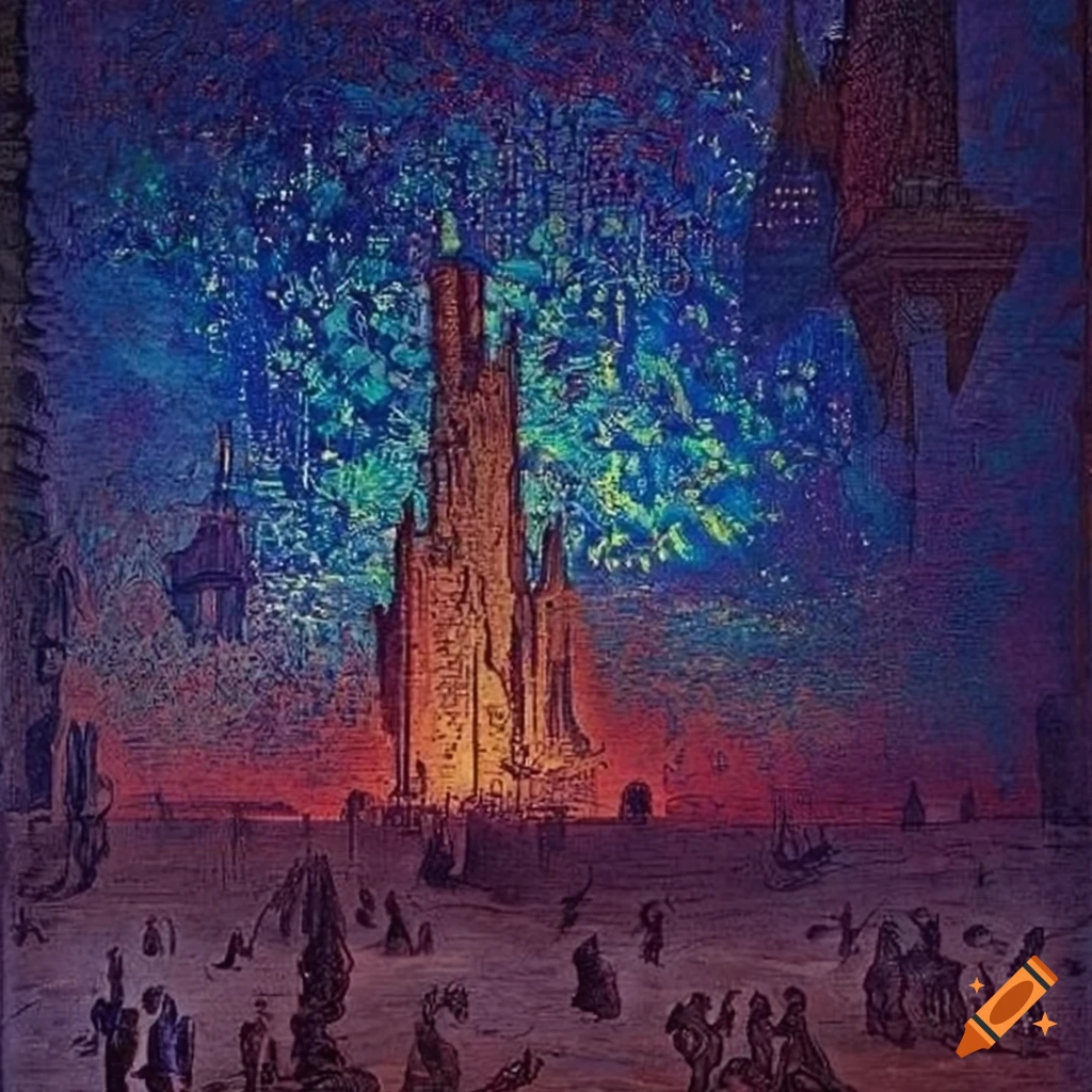 Vibrant painting of a city floating in the clouds on Craiyon