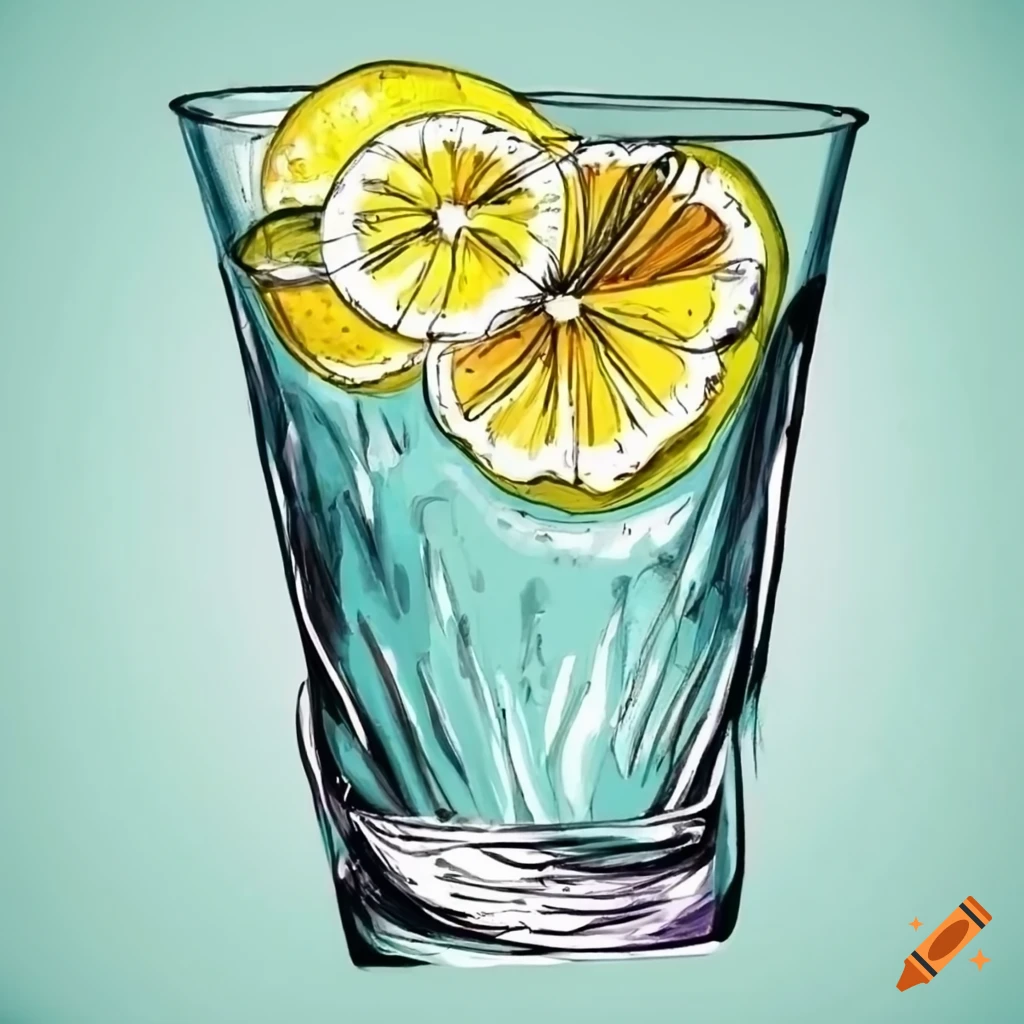 sketch of a lemon chamomile cocktail in a stylish glass