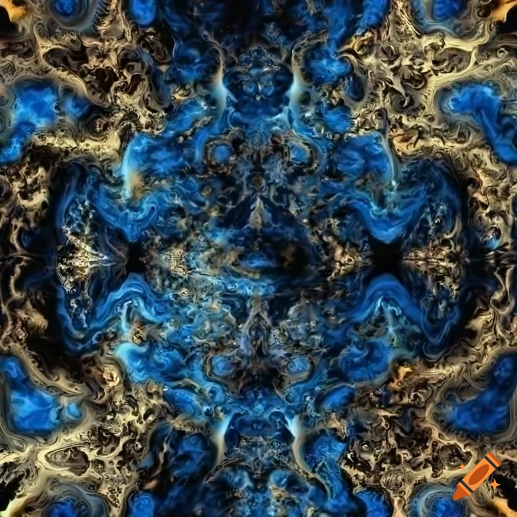 abstract blue gold black smokey marble fractal pattern