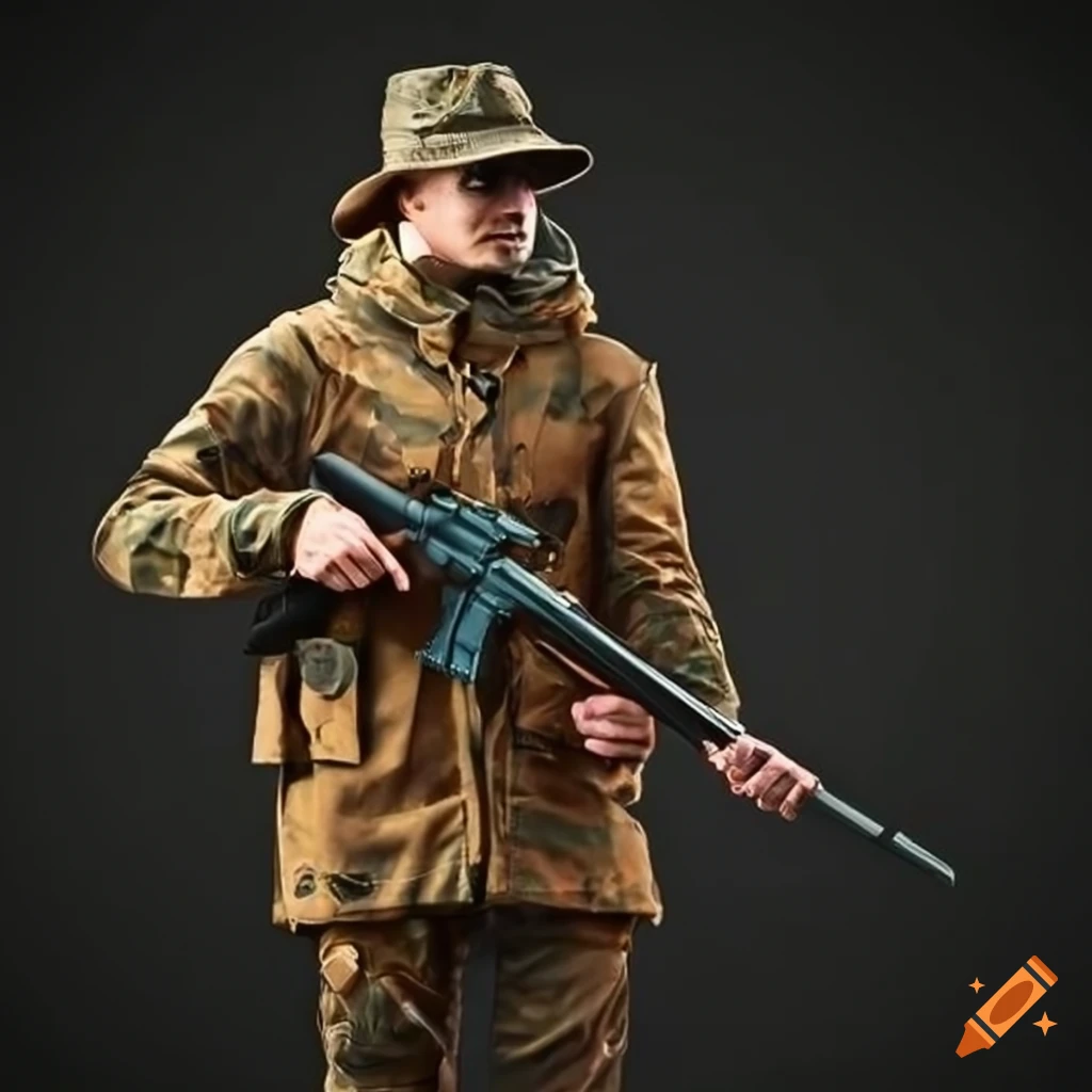 Hunter with rifle in hunting jacket on Craiyon