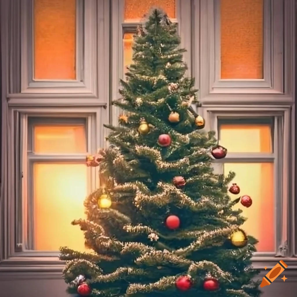 Christmas tree in front of window on Craiyon
