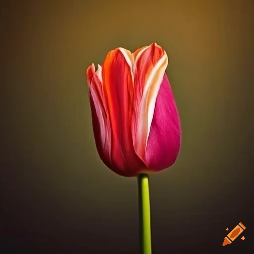 horizontal row of five tulips
