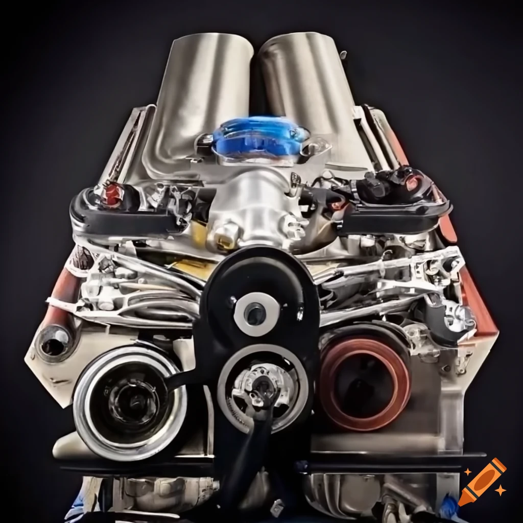 high-performance twin-turbo engine on engine stand