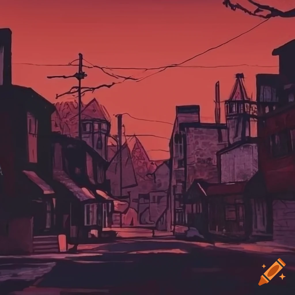 hand-drawn 90s grunge town illustration
