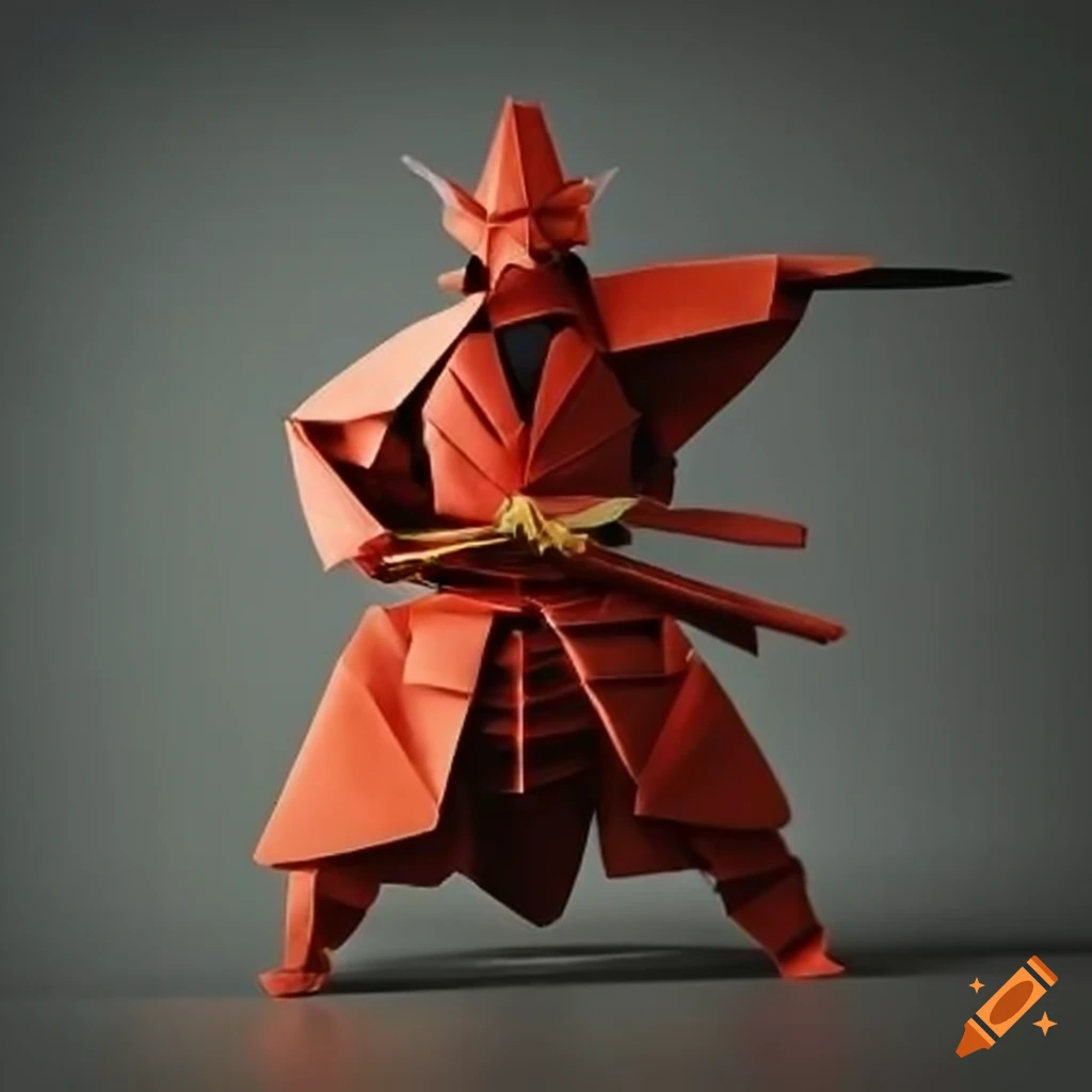Samurai scholar creating origami art