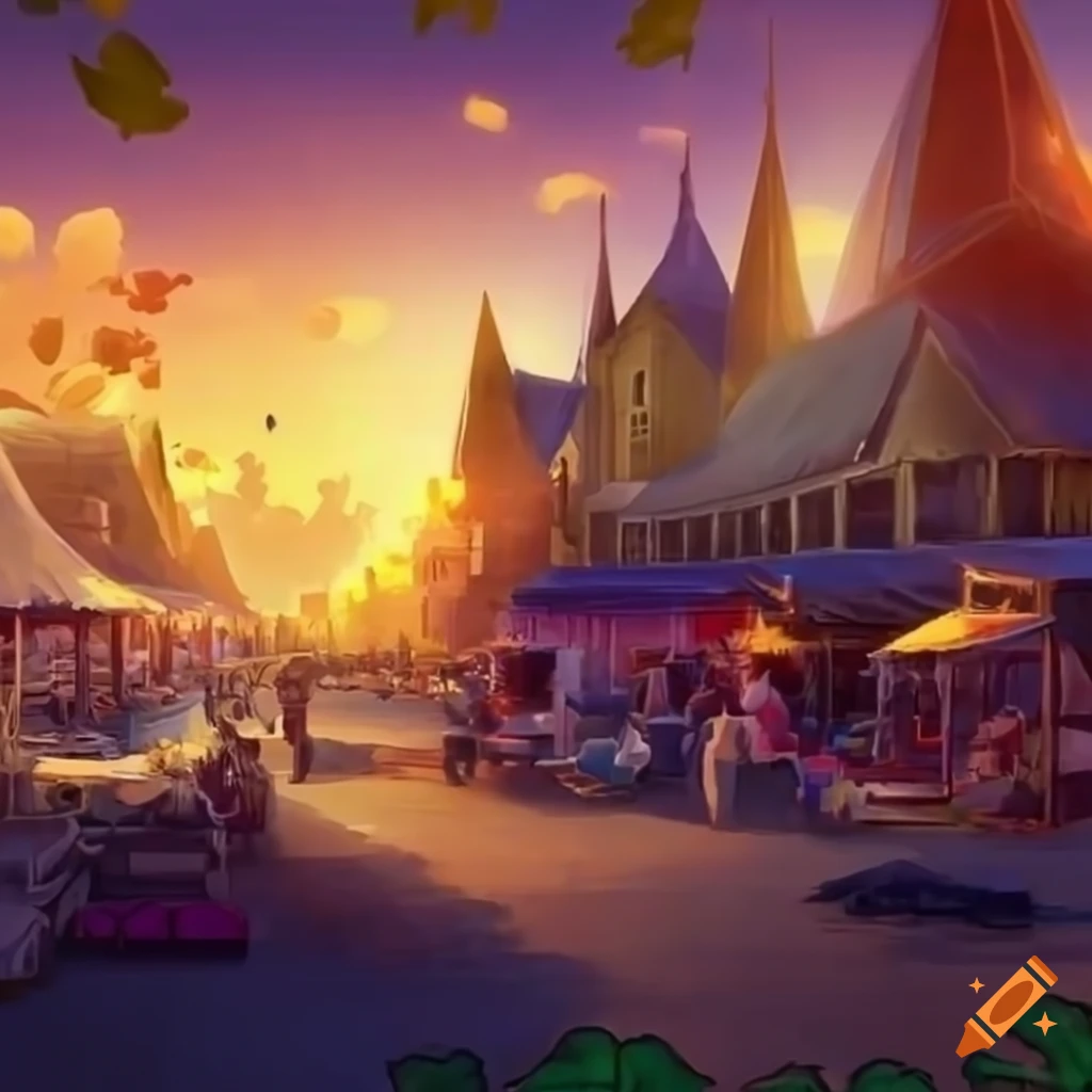 fantasy farmers market with wagons and stalls