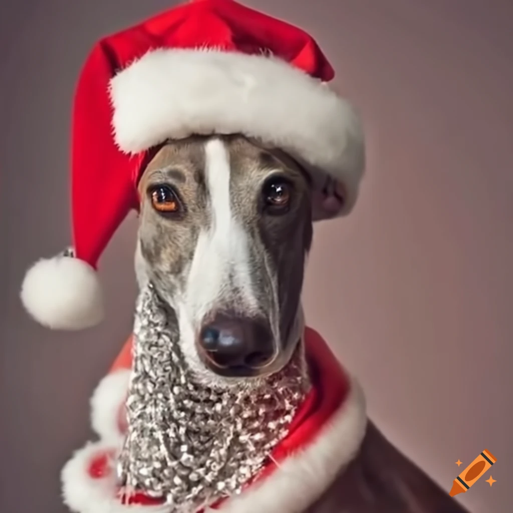 Greyhound dog dressed as santa claus on Craiyon