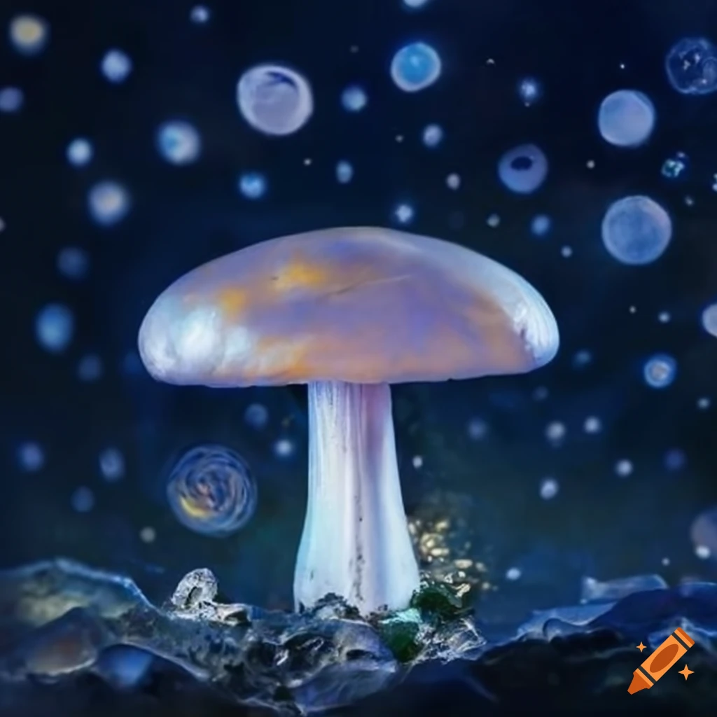 starry night with a moonstone mushroom