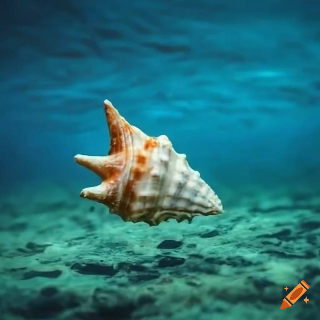 conch shell in a peaceful lagoon