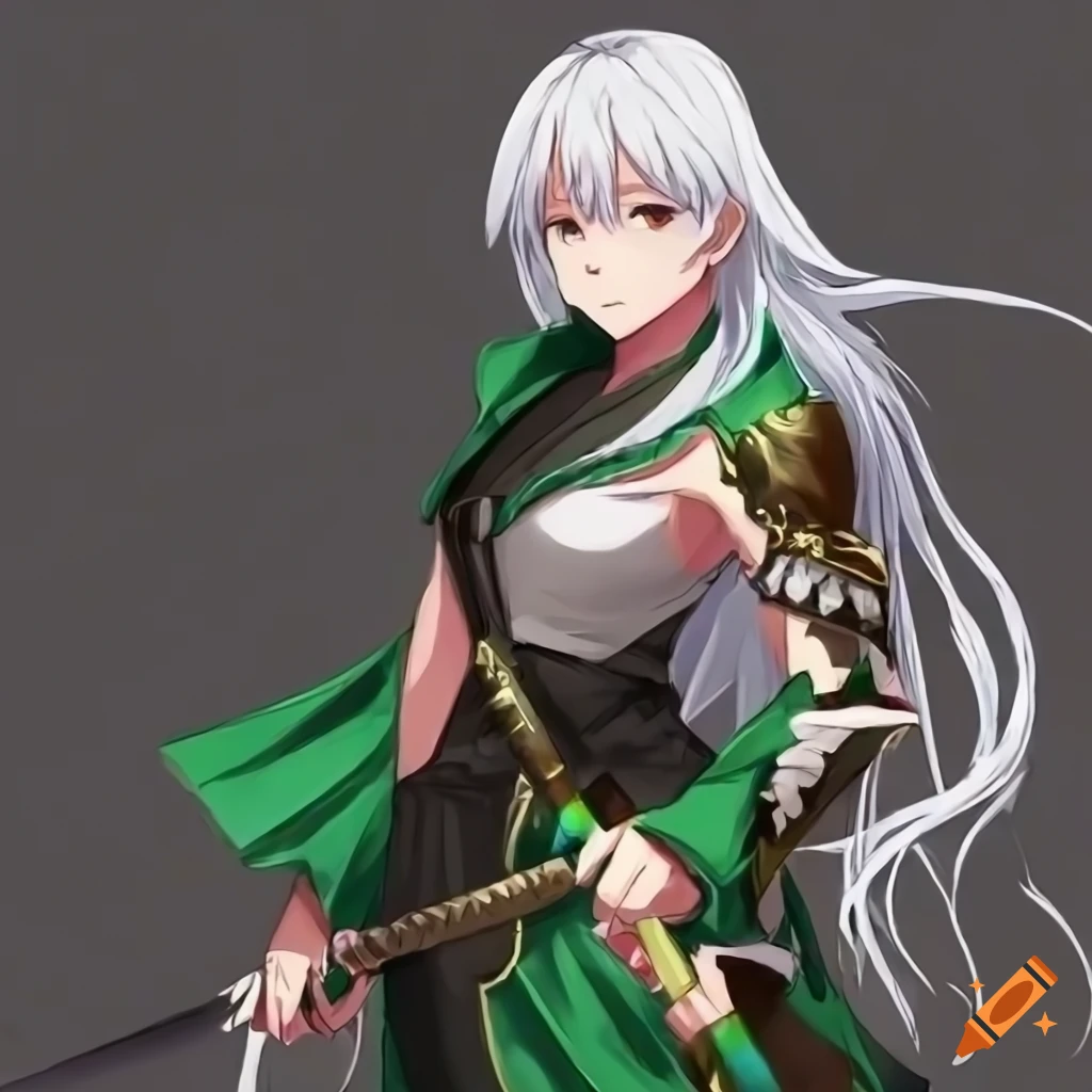 Character from fire emblem three houses with white hair and sword on Craiyon