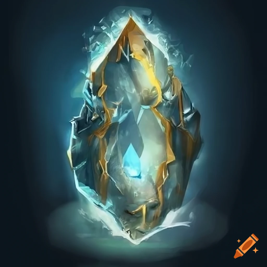 Image of a magical crystal with a reflection of a crying knight