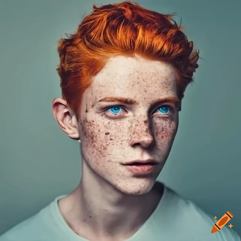 confident young man with red hair and blue eyes