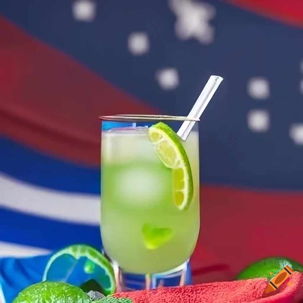 caipirinha cocktail on a Cuban flag