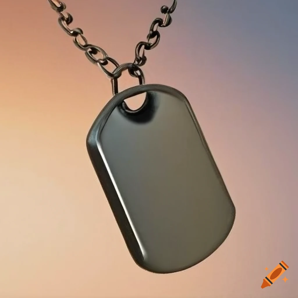 Metallic dog tags on a chain on Craiyon